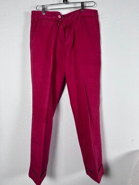 Robert Talbott Mens Flat-Front Straight Chino Pants Size 34 Red Cotton Linen